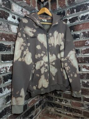 Comfrt Cloud Zip Wolf Grey Full Zip Hoodie- One of One Custom Bleach Design